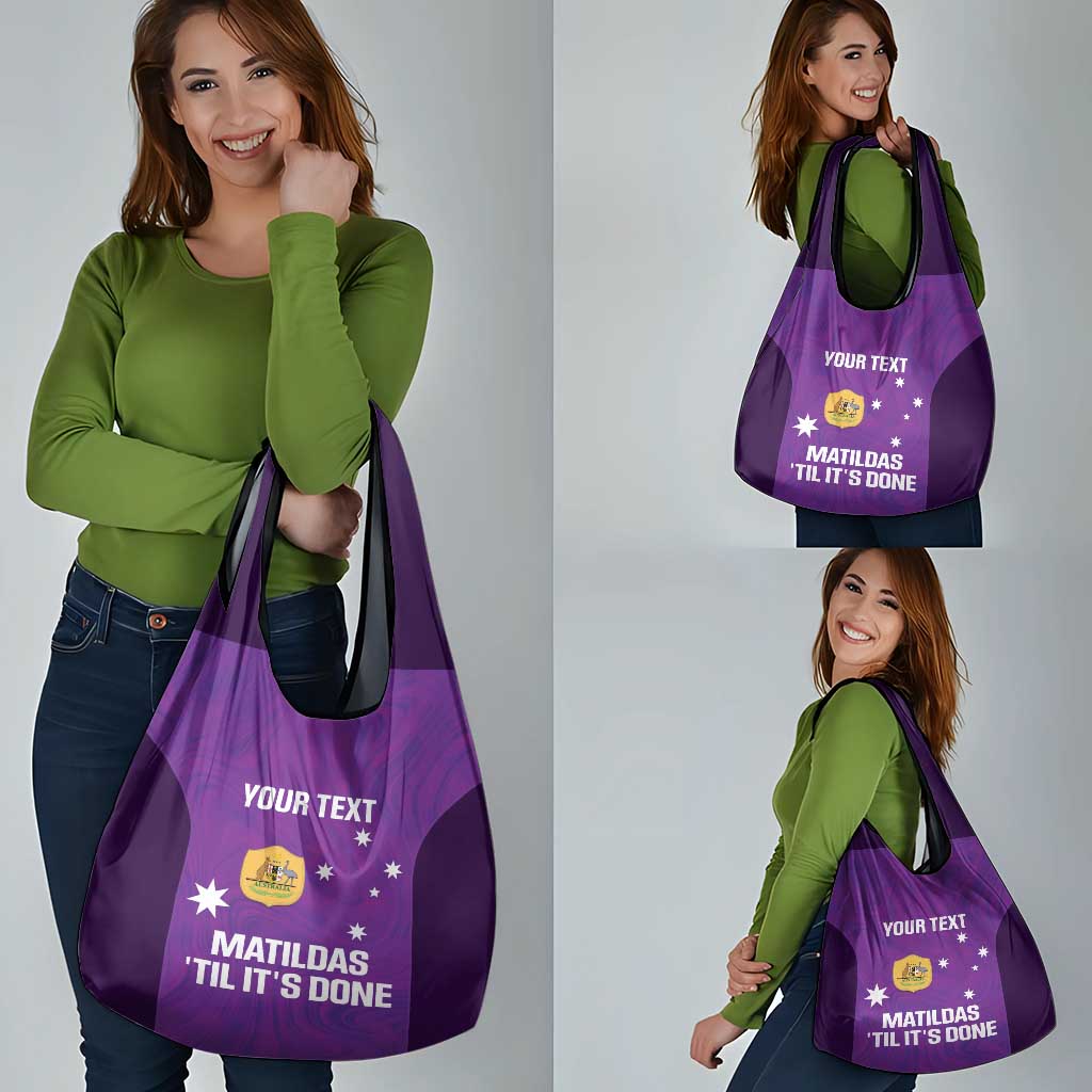 Custom Australia Soccer Grocery Bag Matildas Go Champions - Purple