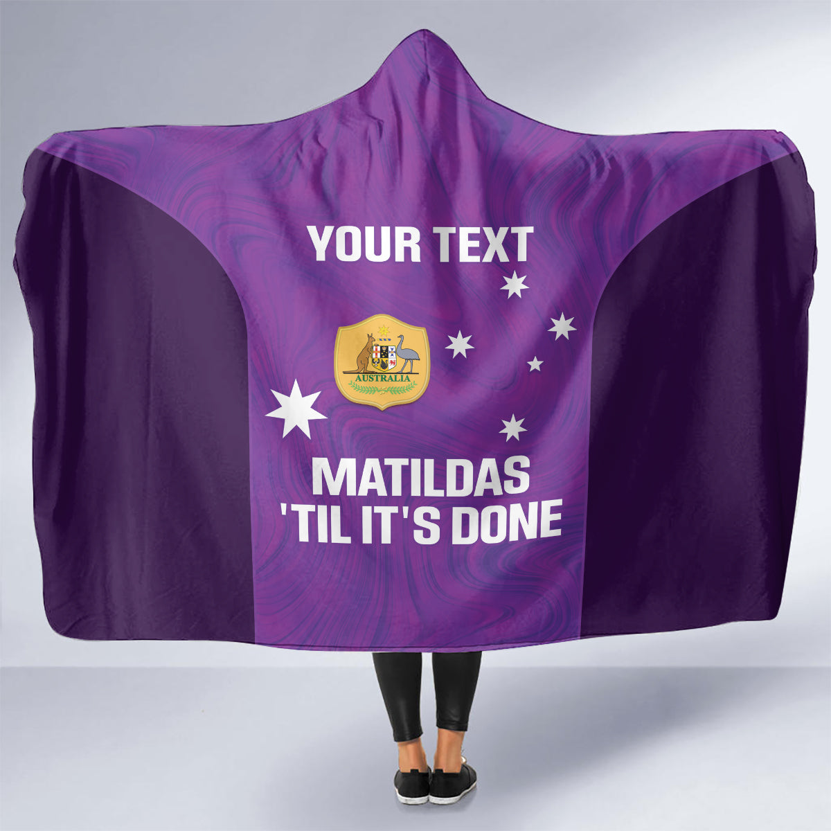 Custom Australia Soccer Hooded Blanket Matildas Go Champions - Purple