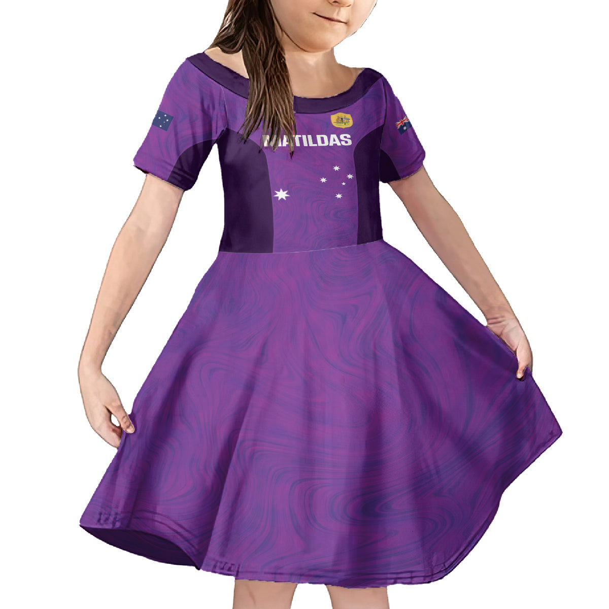 Custom Australia Soccer Kid Short Sleeve Dress Matildas Go Champions - Purple