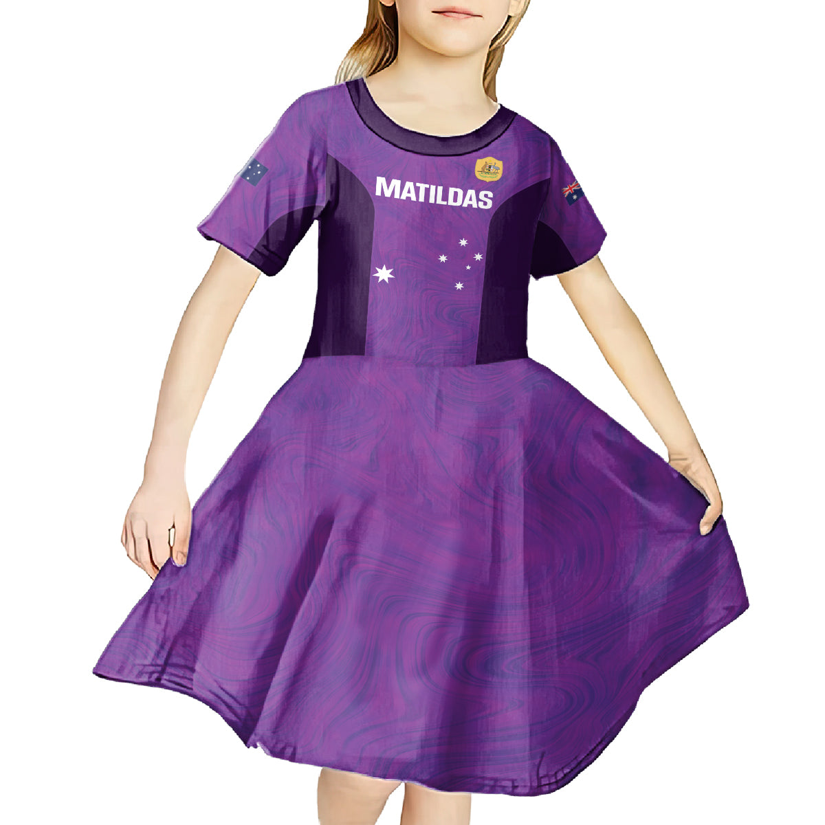 Custom Australia Soccer Kid Short Sleeve Dress Matildas Go Champions - Purple