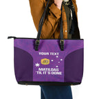 Custom Australia Soccer Leather Tote Bag Matildas Go Champions - Purple