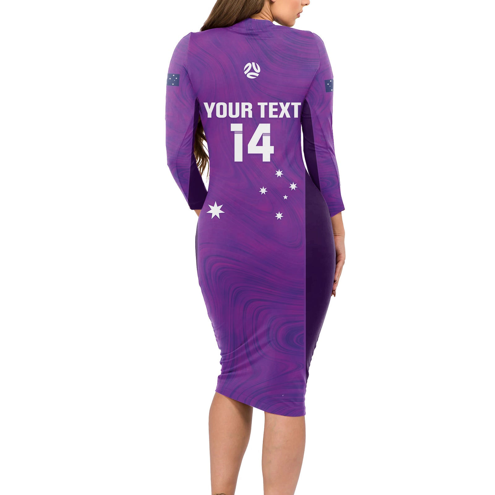 Custom Australia Soccer Long Sleeve Bodycon Dress Matildas Go Champions - Purple