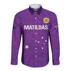 Custom Australia Soccer Long Sleeve Button Shirt Matildas Go Champions - Purple