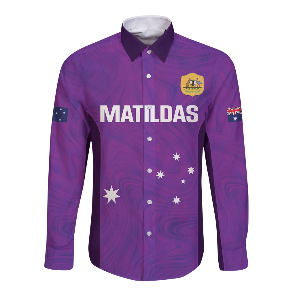Custom Australia Soccer Long Sleeve Button Shirt Matildas Go Champions - Purple