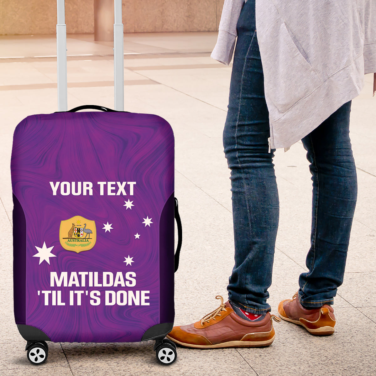 Custom Australia Soccer Luggage Cover Matildas Go Champions - Purple