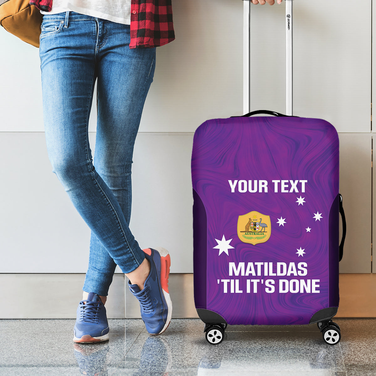 Custom Australia Soccer Luggage Cover Matildas Go Champions - Purple