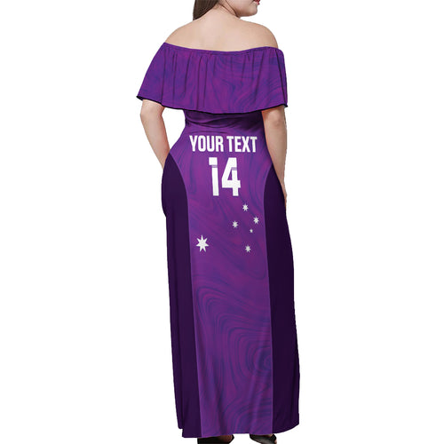 Custom Australia Soccer Off Shoulder Maxi Dress Matildas Go Champions - Purple