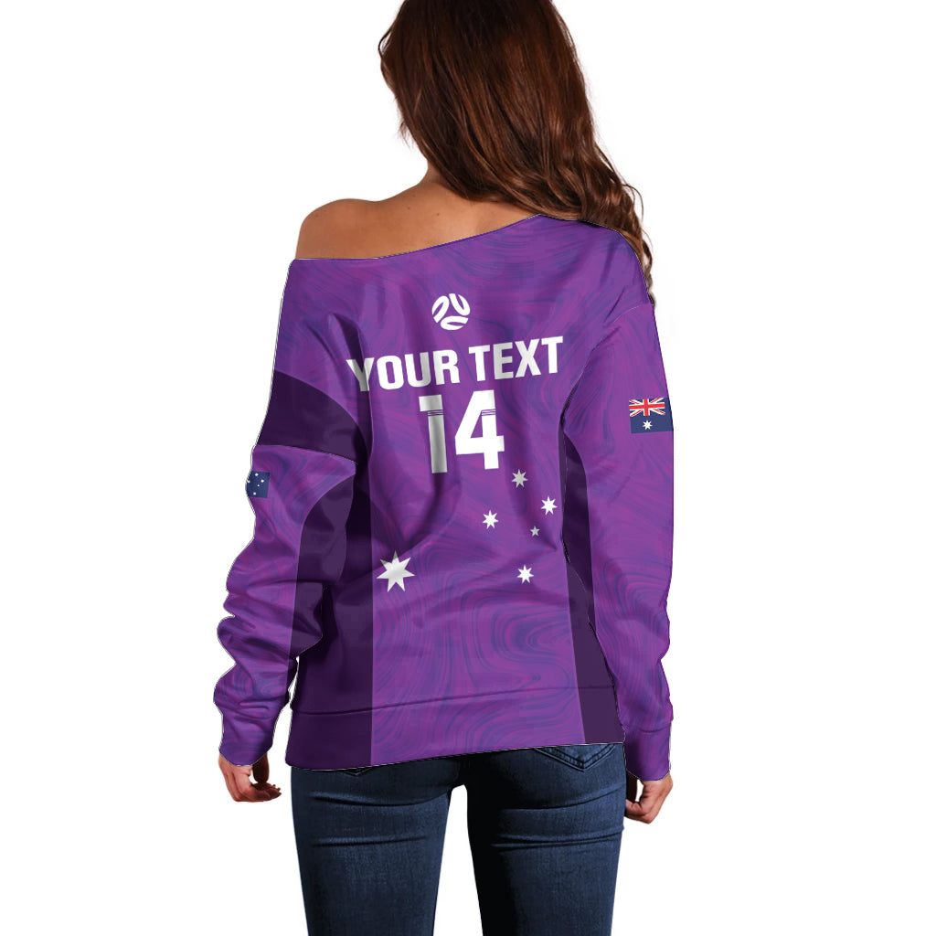 Custom Australia Soccer Off Shoulder Sweater Matildas Go Champions - Purple