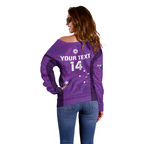 Custom Australia Soccer Off Shoulder Sweater Matildas Go Champions - Purple