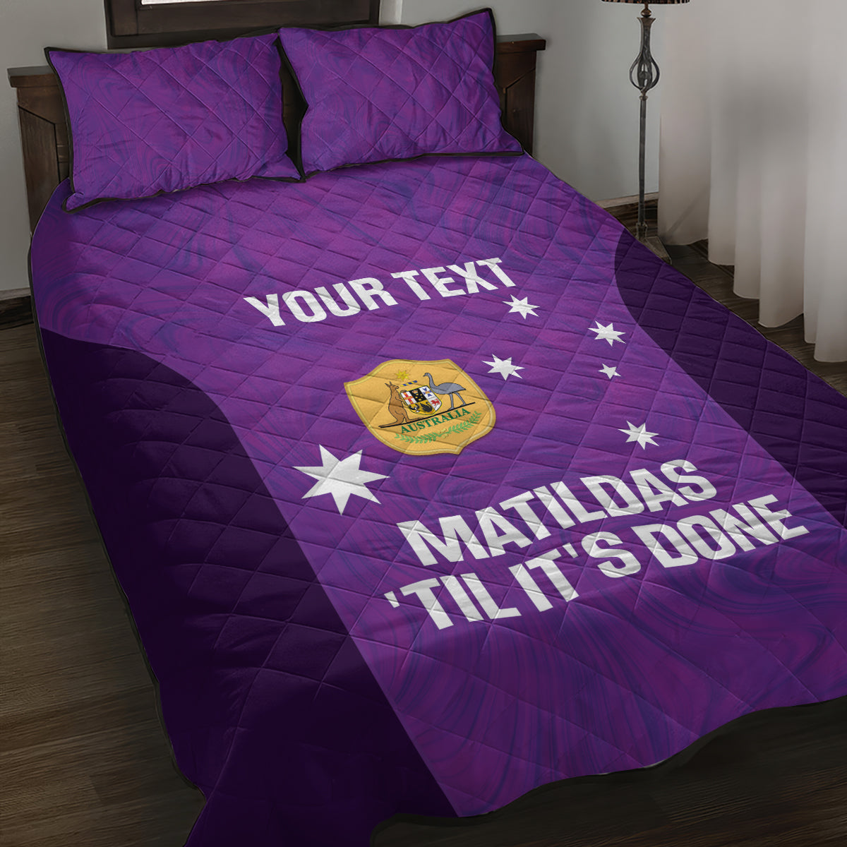 Custom Australia Soccer Quilt Bed Set Matildas Go Champions - Purple
