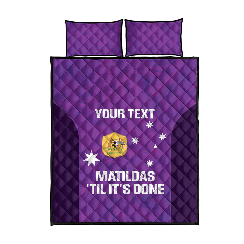 Custom Australia Soccer Quilt Bed Set Matildas Go Champions - Purple