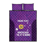 Custom Australia Soccer Quilt Bed Set Matildas Go Champions - Purple