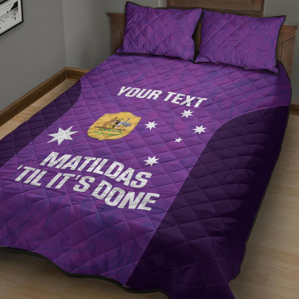 Custom Australia Soccer Quilt Bed Set Matildas Go Champions - Purple