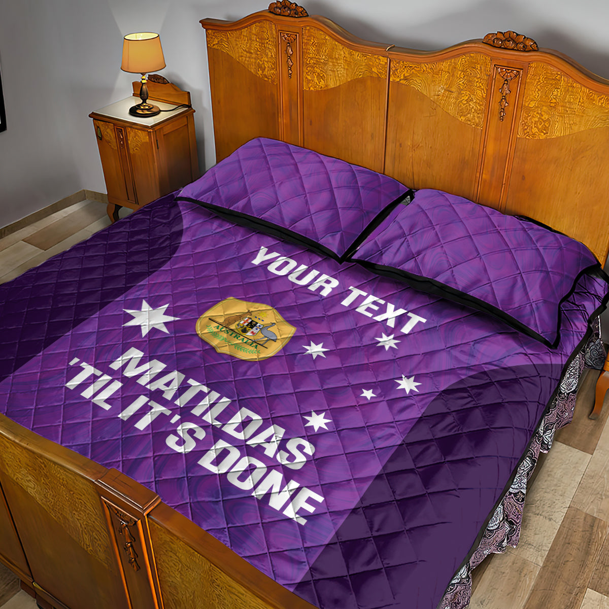Custom Australia Soccer Quilt Bed Set Matildas Go Champions - Purple
