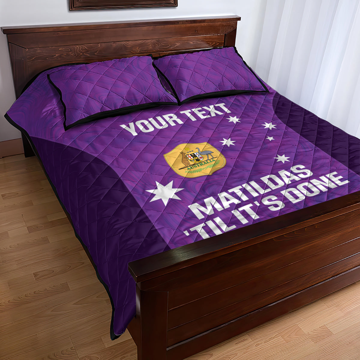 Custom Australia Soccer Quilt Bed Set Matildas Go Champions - Purple