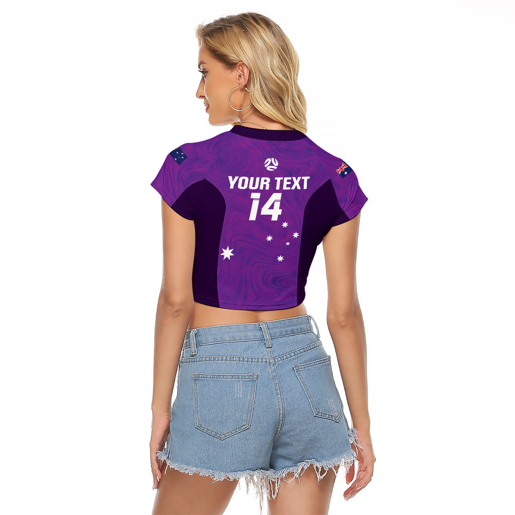 Custom Australia Soccer Raglan Cropped T Shirt Matildas Go Champions - Purple