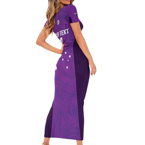 Custom Australia Soccer Short Sleeve Bodycon Dress Matildas Go Champions - Purple