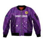 Custom Australia Soccer Sleeve Zip Bomber Jacket Matildas Go Champions - Purple