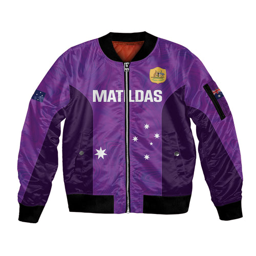 Custom Australia Soccer Sleeve Zip Bomber Jacket Matildas Go Champions - Purple