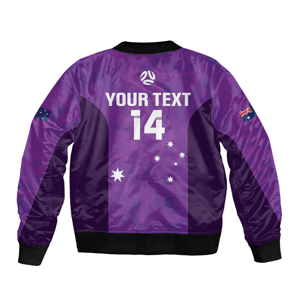 Custom Australia Soccer Sleeve Zip Bomber Jacket Matildas Go Champions - Purple