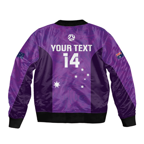 Custom Australia Soccer Sleeve Zip Bomber Jacket Matildas Go Champions - Purple