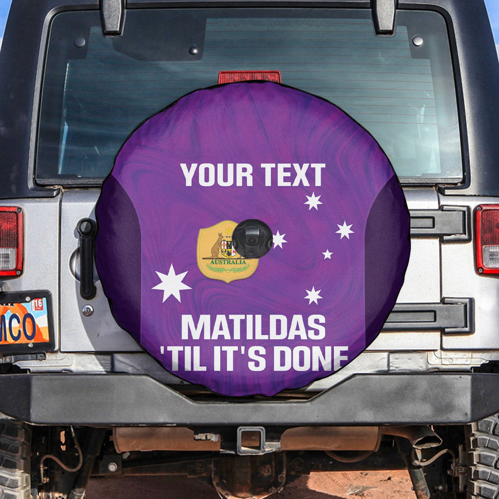 Custom Australia Soccer Spare Tire Cover Matildas Go Champions - Purple