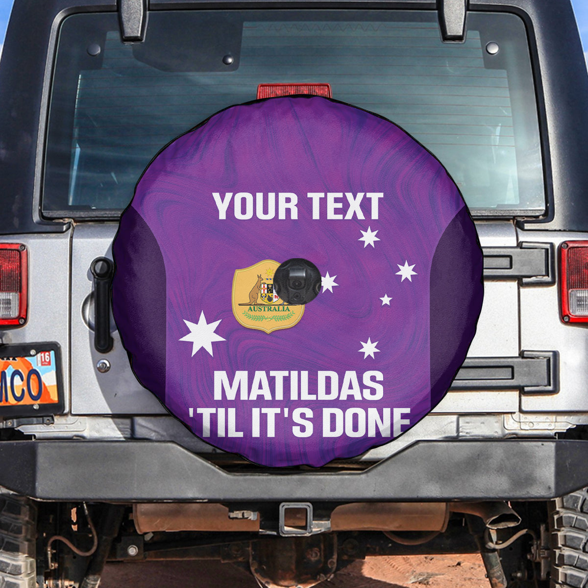Custom Australia Soccer Spare Tire Cover Matildas Go Champions - Purple