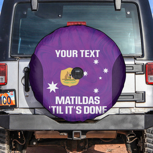Custom Australia Soccer Spare Tire Cover Matildas Go Champions - Purple
