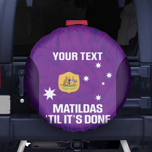 Custom Australia Soccer Spare Tire Cover Matildas Go Champions - Purple