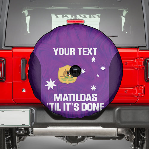 Custom Australia Soccer Spare Tire Cover Matildas Go Champions - Purple