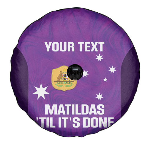 Custom Australia Soccer Spare Tire Cover Matildas Go Champions - Purple