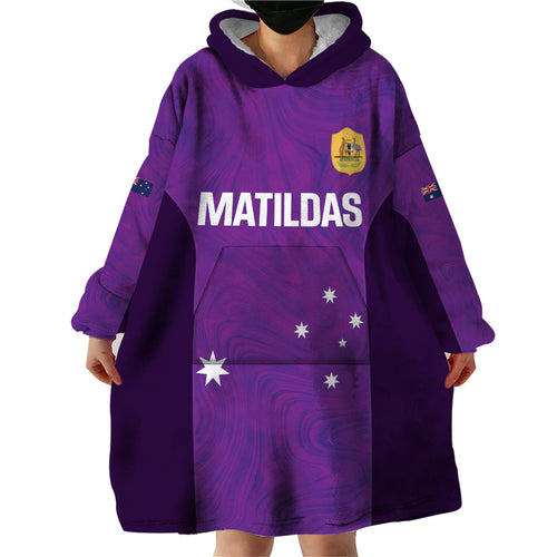 Custom Australia Soccer Wearable Blanket Hoodie Matildas Go Champions - Purple