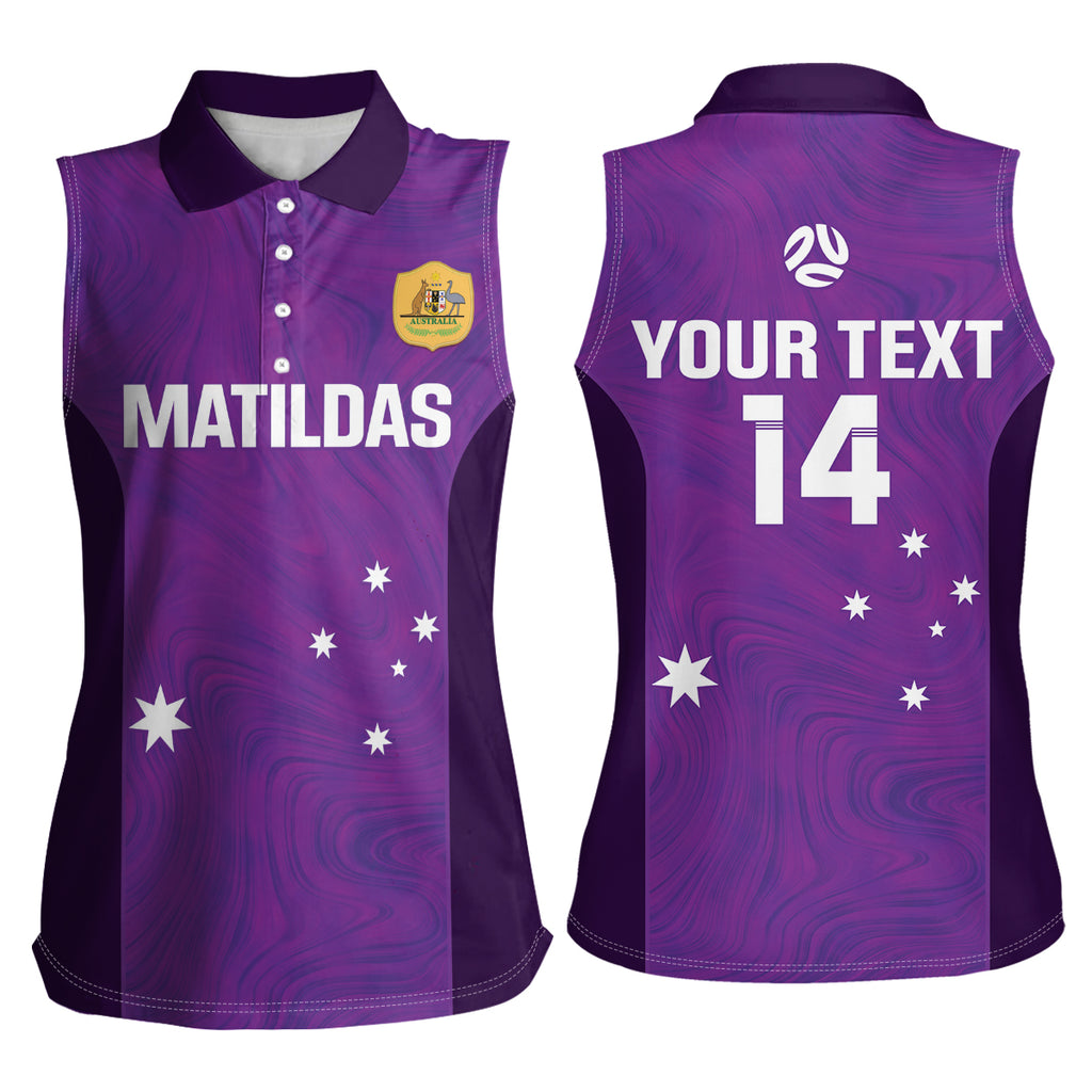 Custom Australia Soccer Women Sleeveless Polo Shirt Matildas Go Champions - Purple