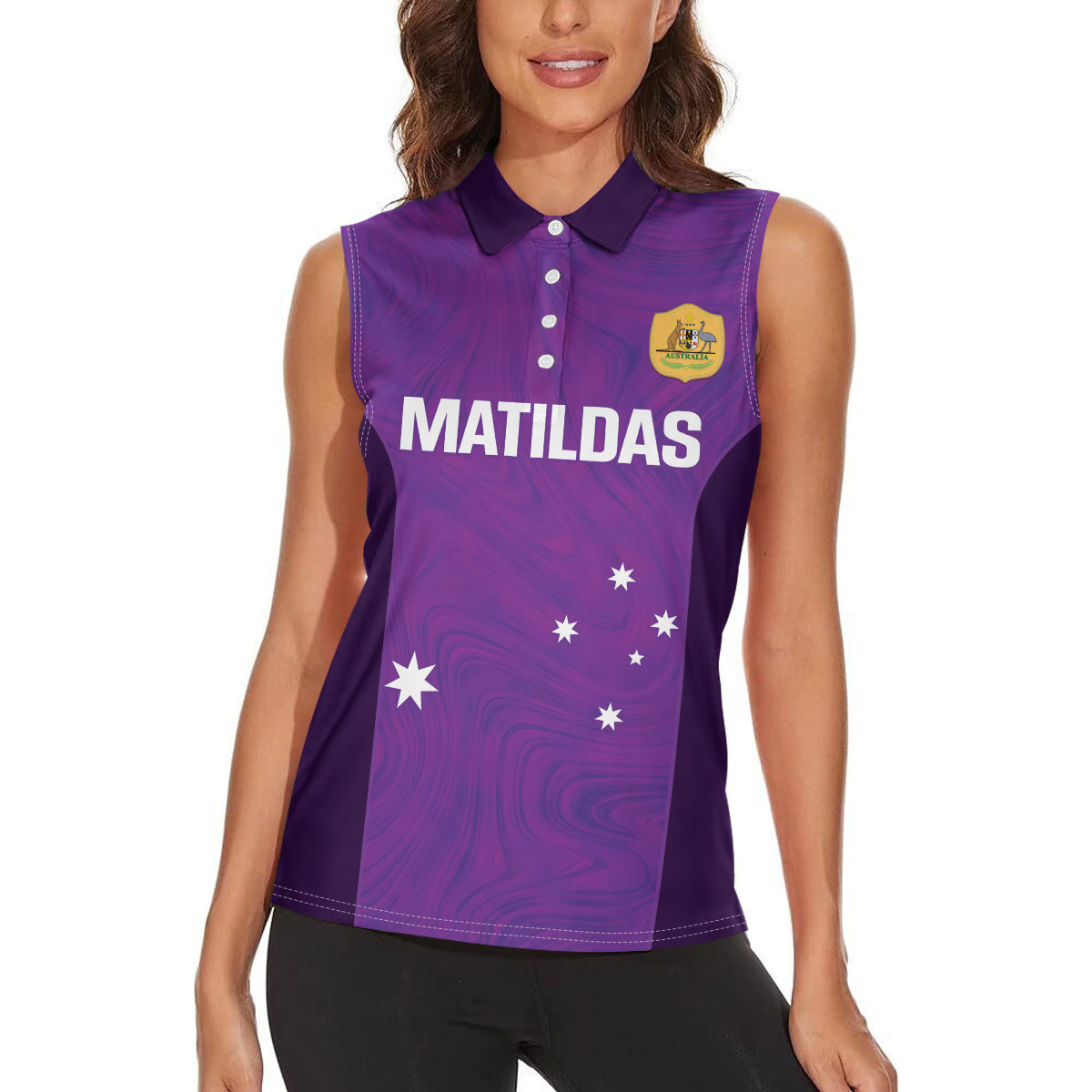 Custom Australia Soccer Women Sleeveless Polo Shirt Matildas Go Champions - Purple