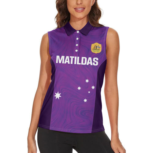 Custom Australia Soccer Women Sleeveless Polo Shirt Matildas Go Champions - Purple