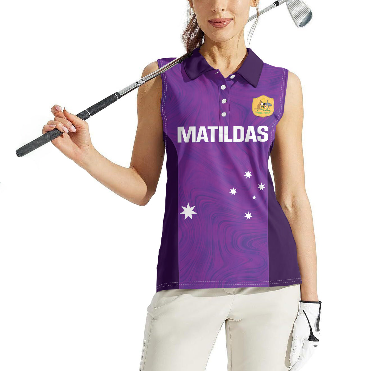 Custom Australia Soccer Women Sleeveless Polo Shirt Matildas Go Champions - Purple