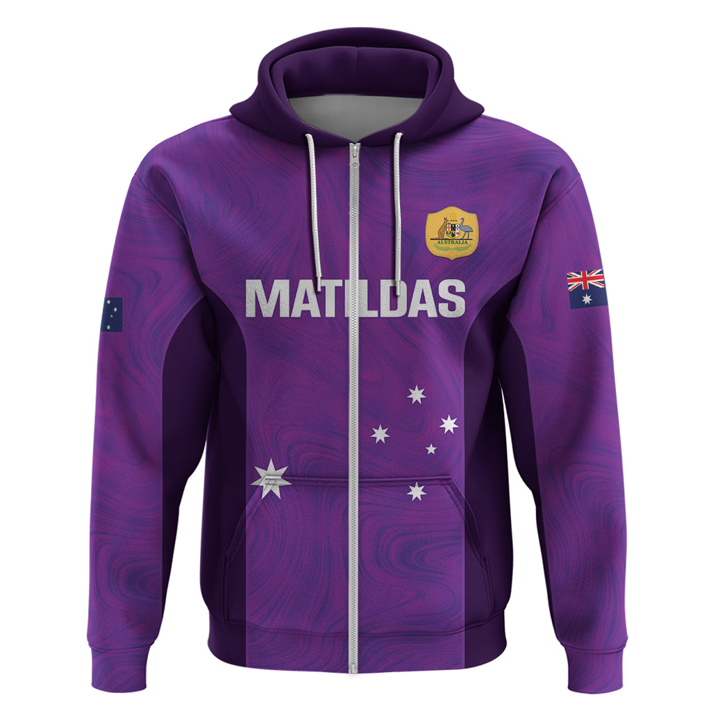 Custom Australia Soccer Zip Hoodie Matildas Go Champions - Purple