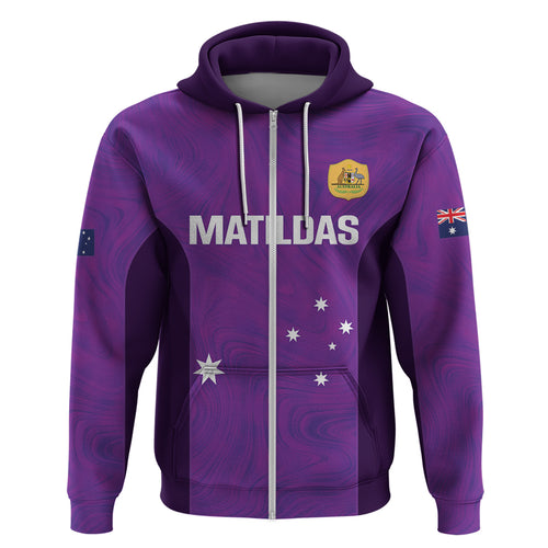 Custom Australia Soccer Zip Hoodie Matildas Go Champions - Purple