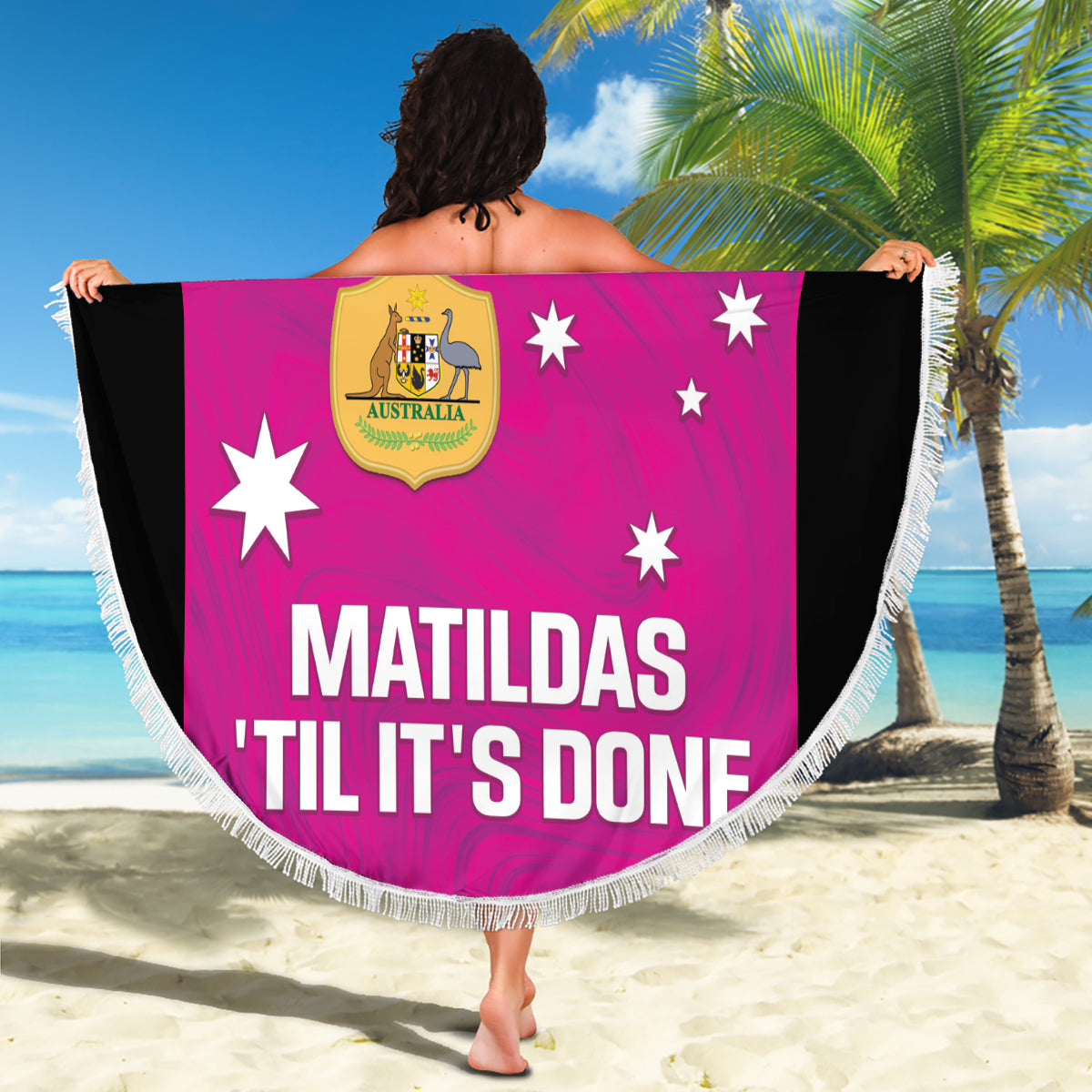 Custom Australia Soccer Beach Blanket Matildas Go Champions - Pink