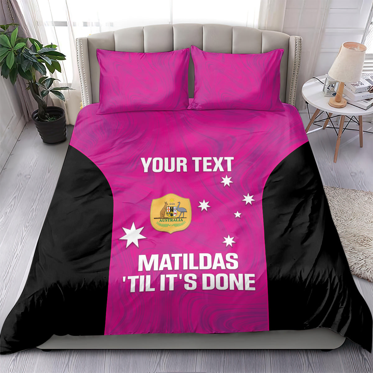 Custom Australia Soccer Bedding Set Matildas Go Champions - Pink