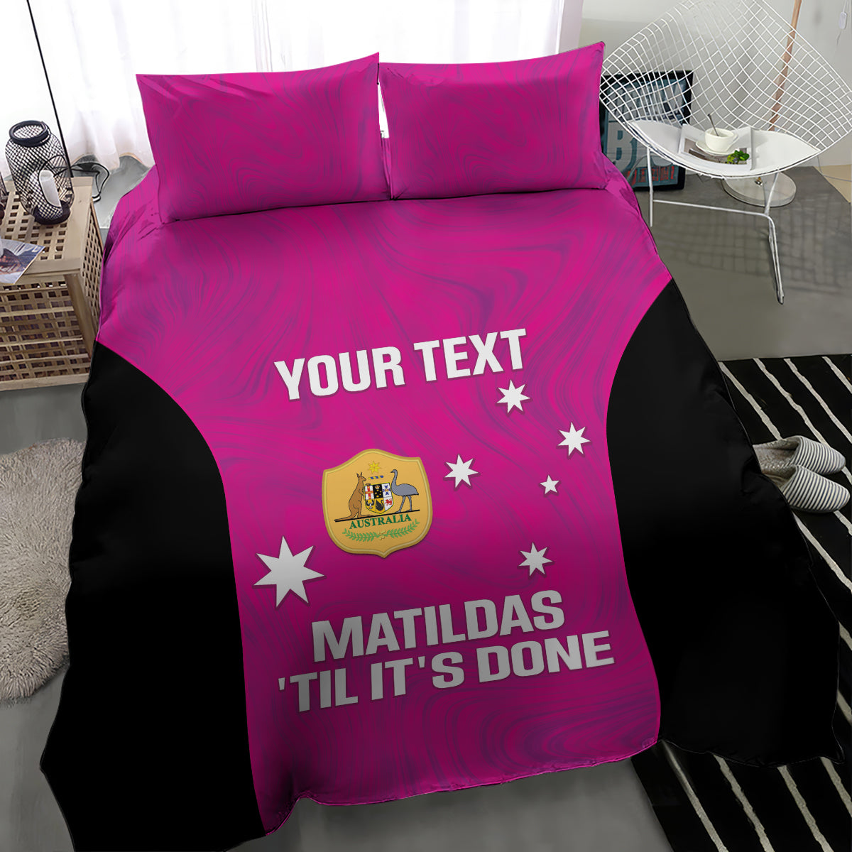 Custom Australia Soccer Bedding Set Matildas Go Champions - Pink