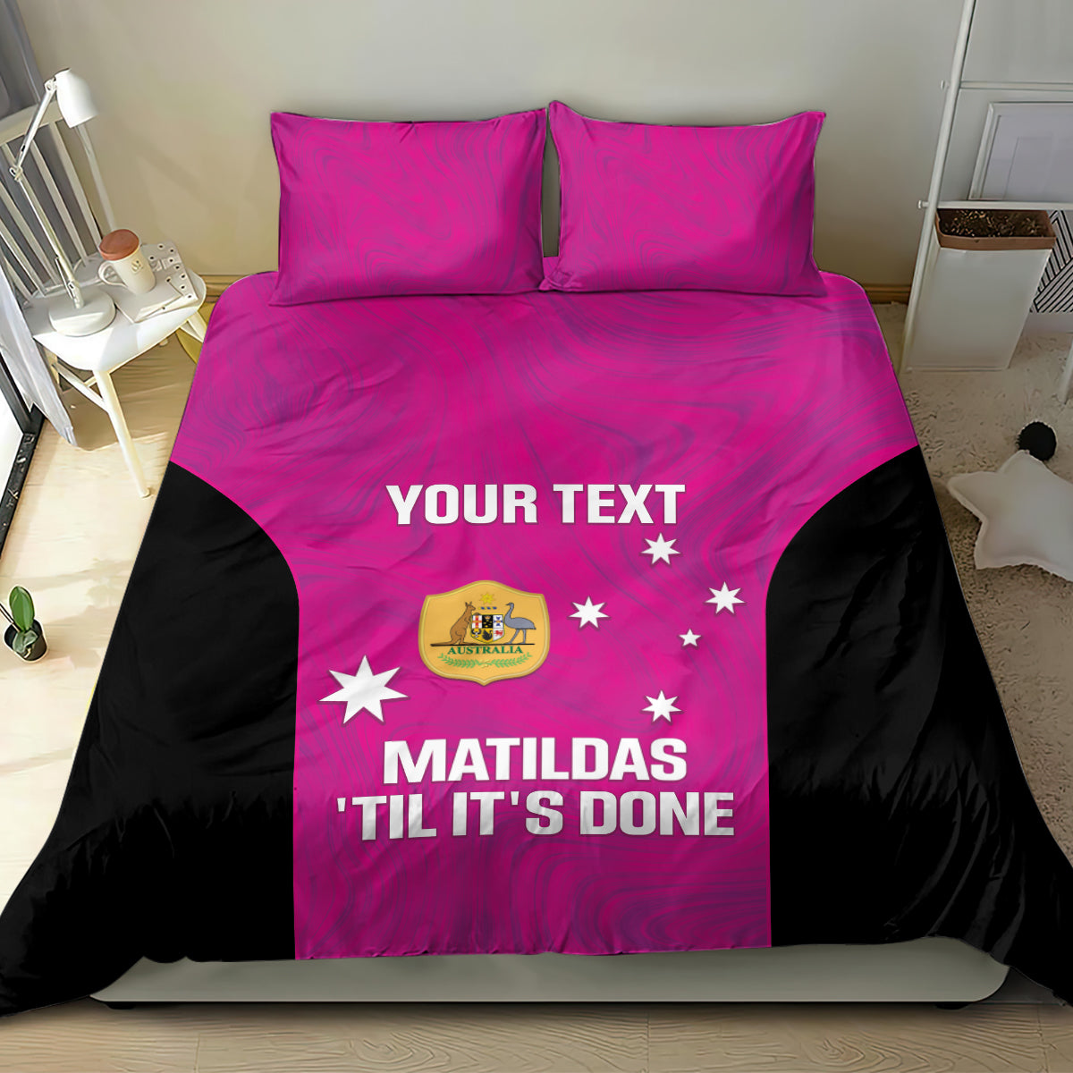 Custom Australia Soccer Bedding Set Matildas Go Champions - Pink