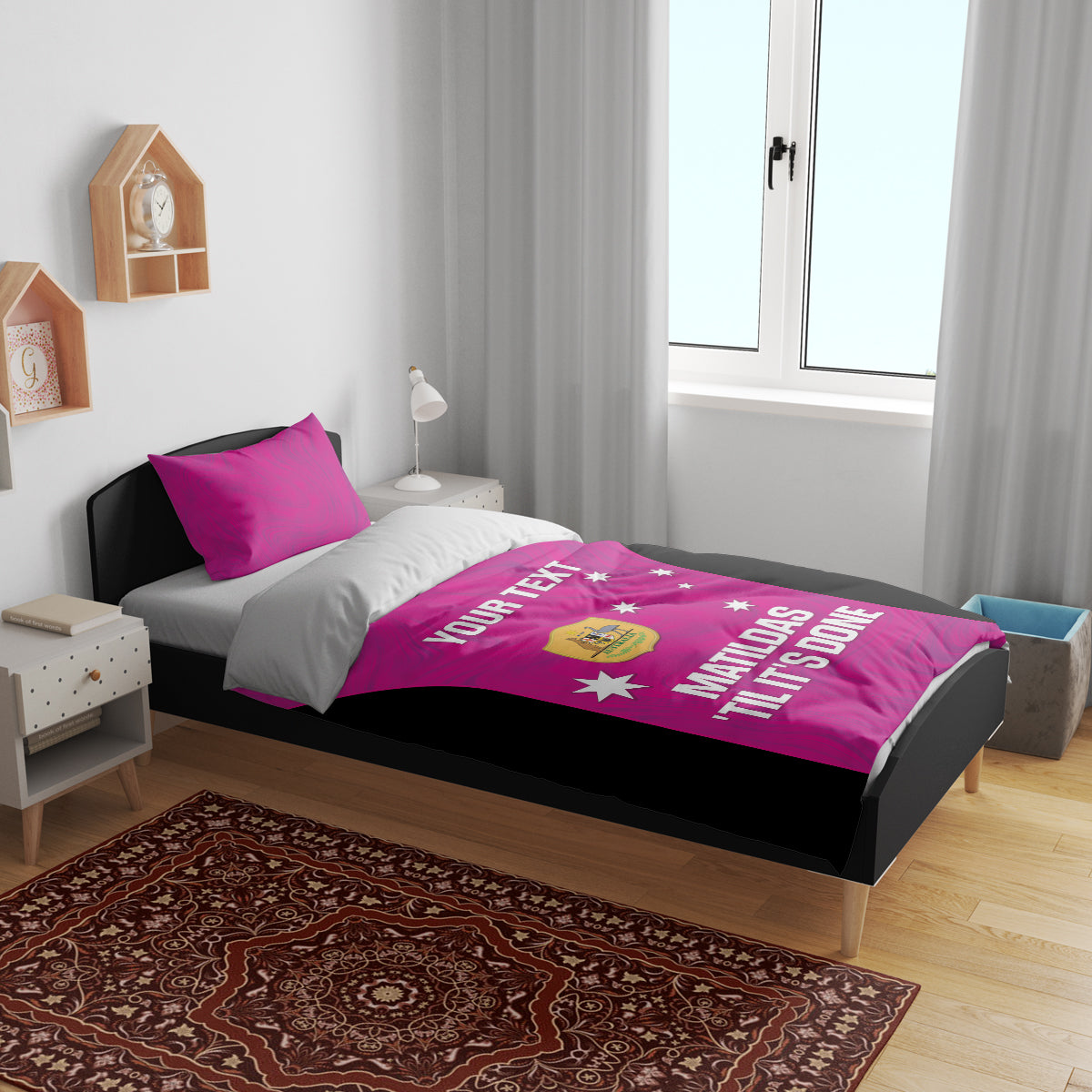 Custom Australia Soccer Bedding Set Matildas Go Champions - Pink