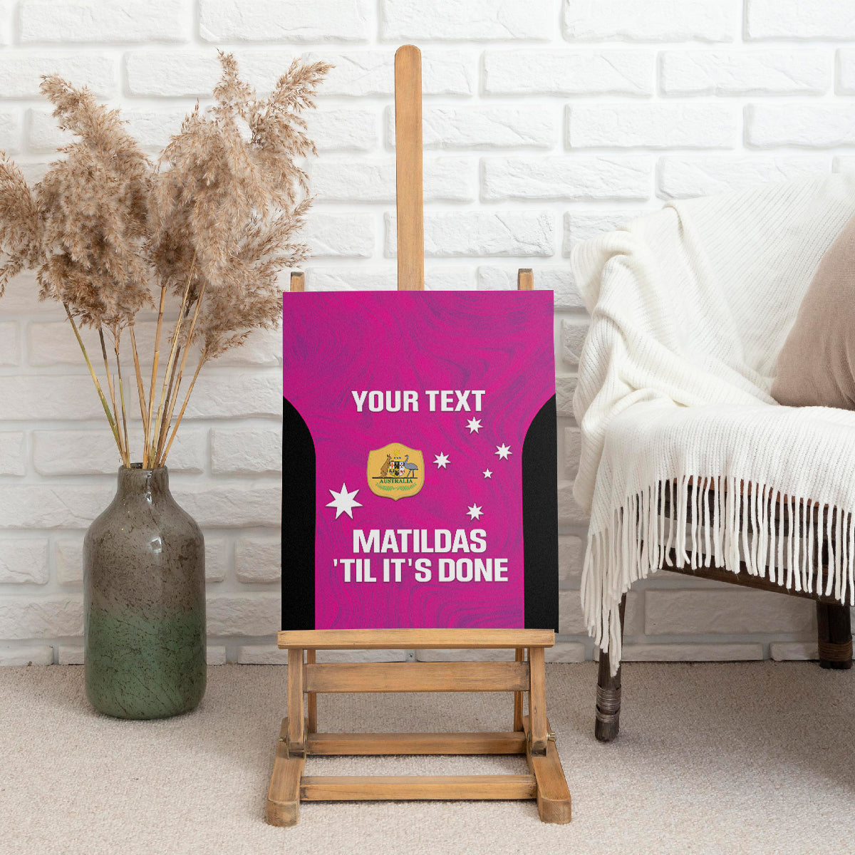 Custom Australia Soccer Canvas Wall Art Matildas Go Champions - Pink