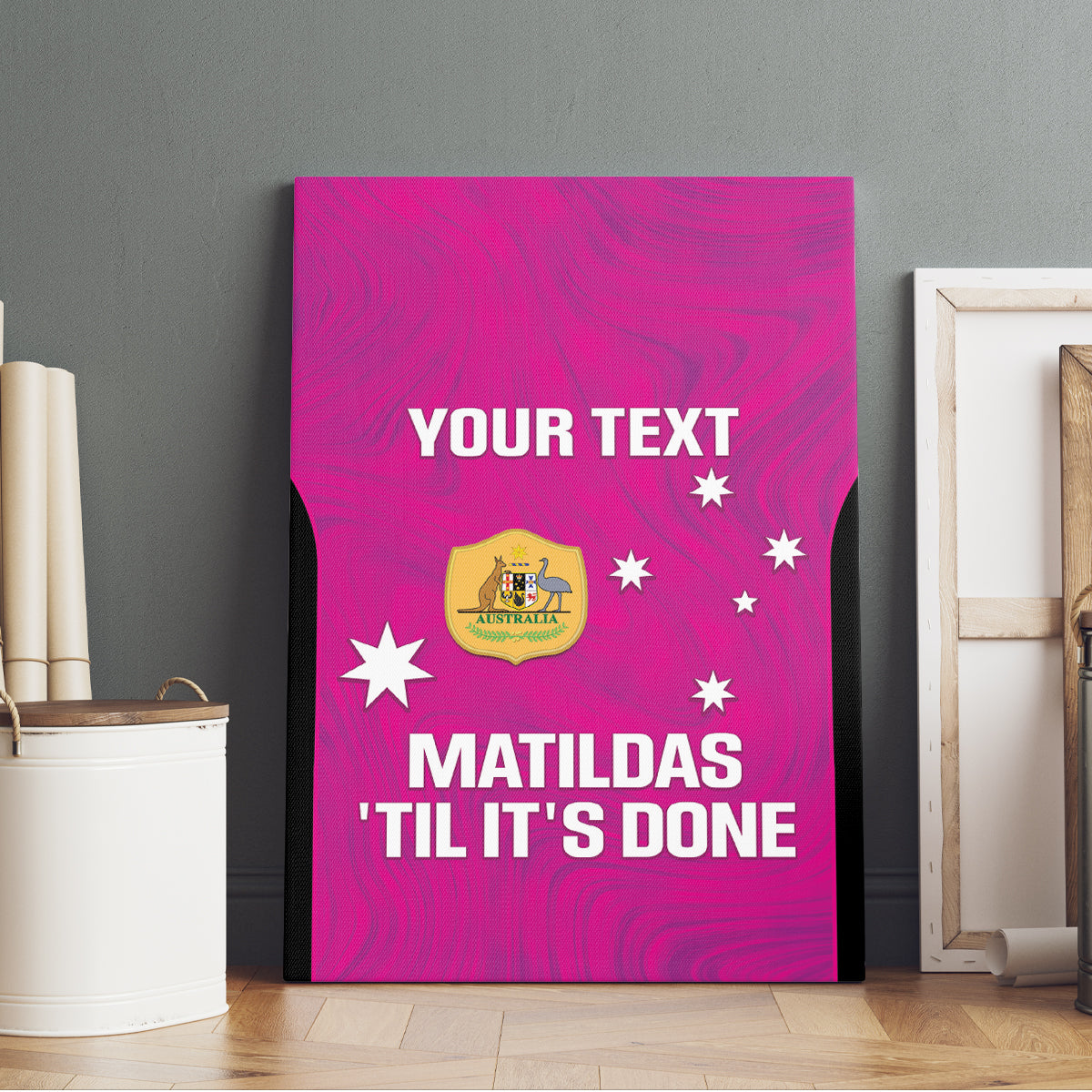 Custom Australia Soccer Canvas Wall Art Matildas Go Champions - Pink