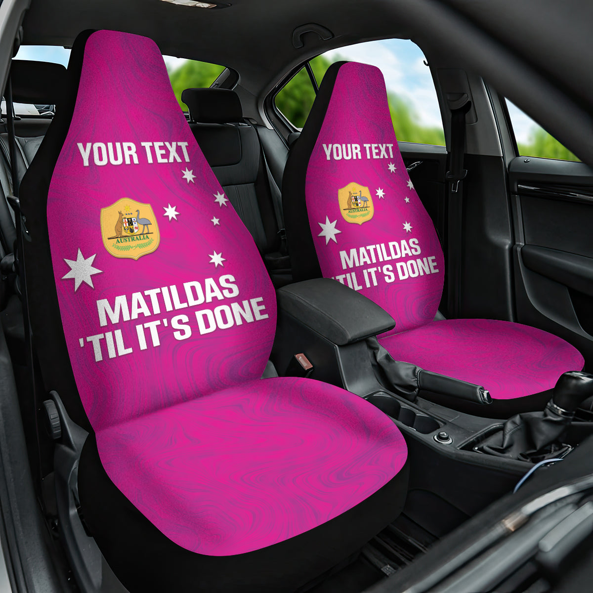 Custom Australia Soccer Car Seat Cover Matildas Go Champions - Pink
