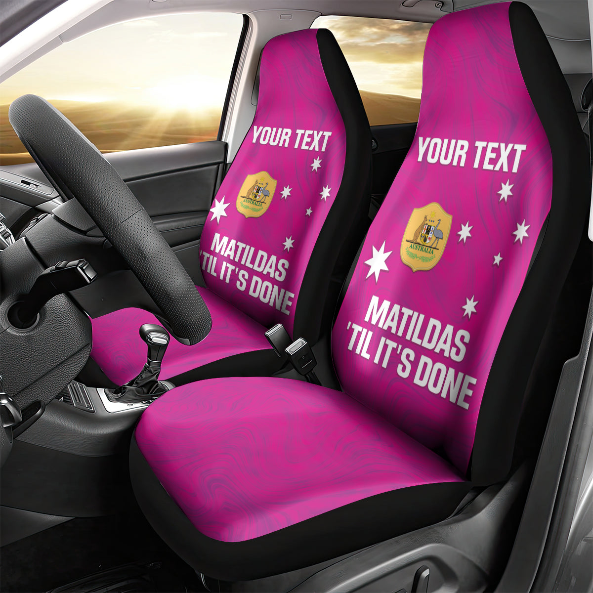 Custom Australia Soccer Car Seat Cover Matildas Go Champions - Pink