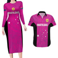 Custom Australia Soccer Couples Matching Long Sleeve Bodycon Dress and Hawaiian Shirt Matildas Go Champions - Pink