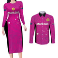 Custom Australia Soccer Couples Matching Long Sleeve Bodycon Dress and Long Sleeve Button Shirt Matildas Go Champions - Pink