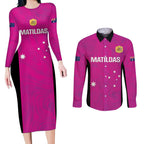 Custom Australia Soccer Couples Matching Long Sleeve Bodycon Dress and Long Sleeve Button Shirt Matildas Go Champions - Pink